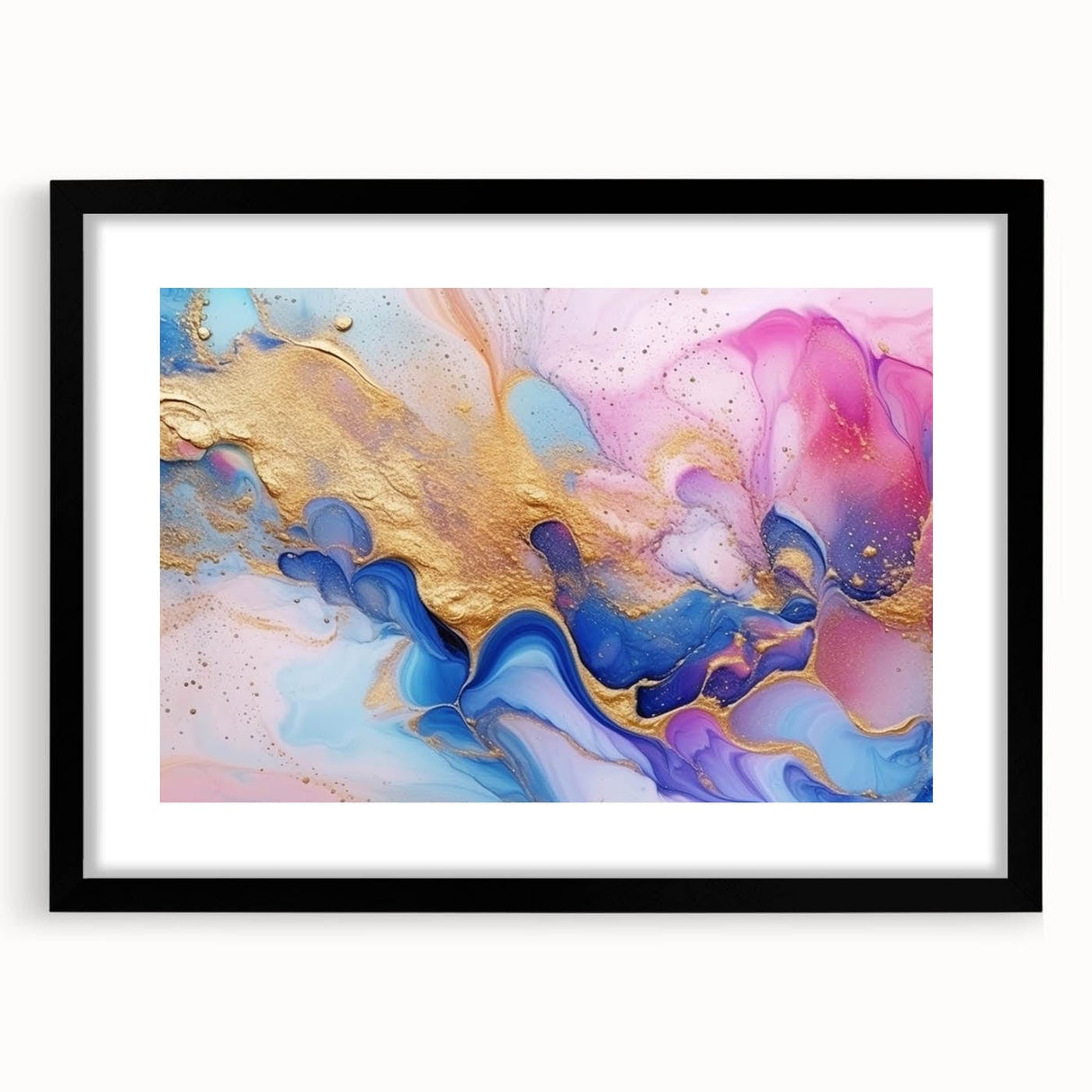 Abstract Fluid Canvas Art – Pink, Blue & Gold Modern Wall Print