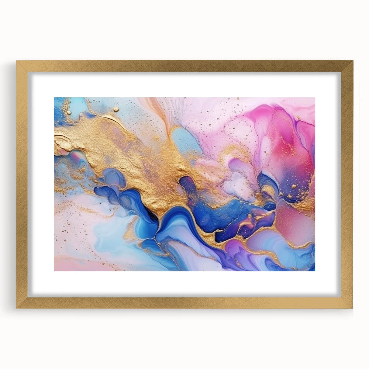 Abstract Fluid Canvas Art – Pink, Blue & Gold Modern Wall Print