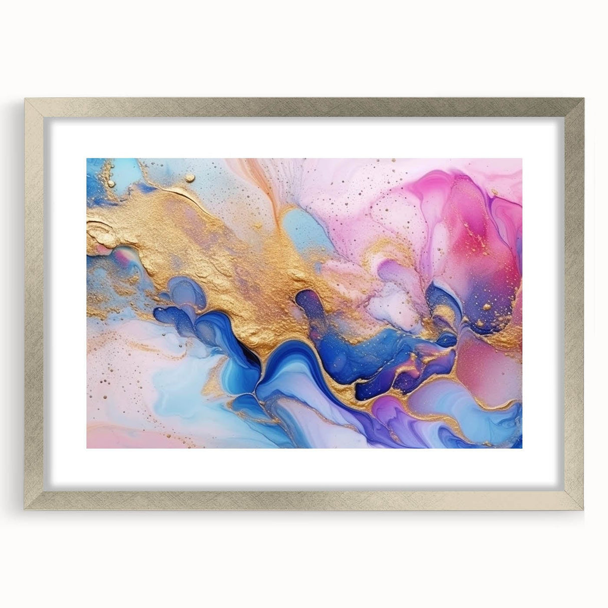 Abstract Fluid Canvas Art – Pink, Blue & Gold Modern Wall Print