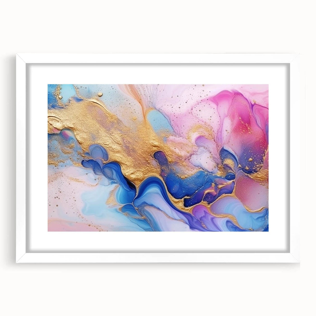 Abstract Fluid Canvas Art – Pink, Blue & Gold Modern Wall Print