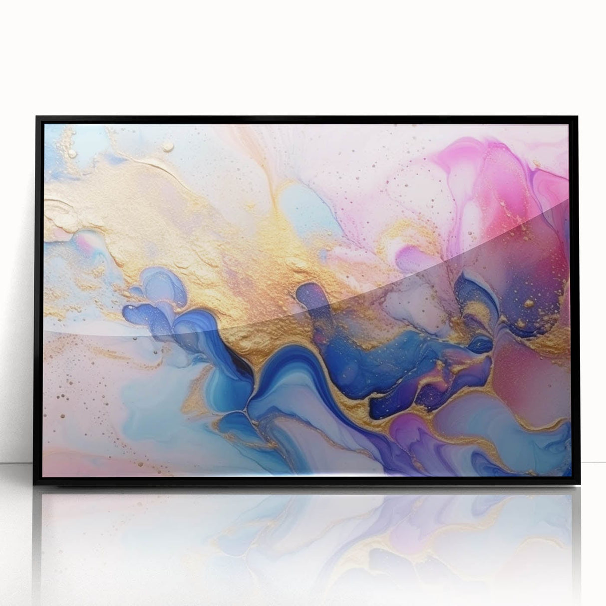 Abstract Fluid Canvas Art – Pink, Blue & Gold Modern Wall Print