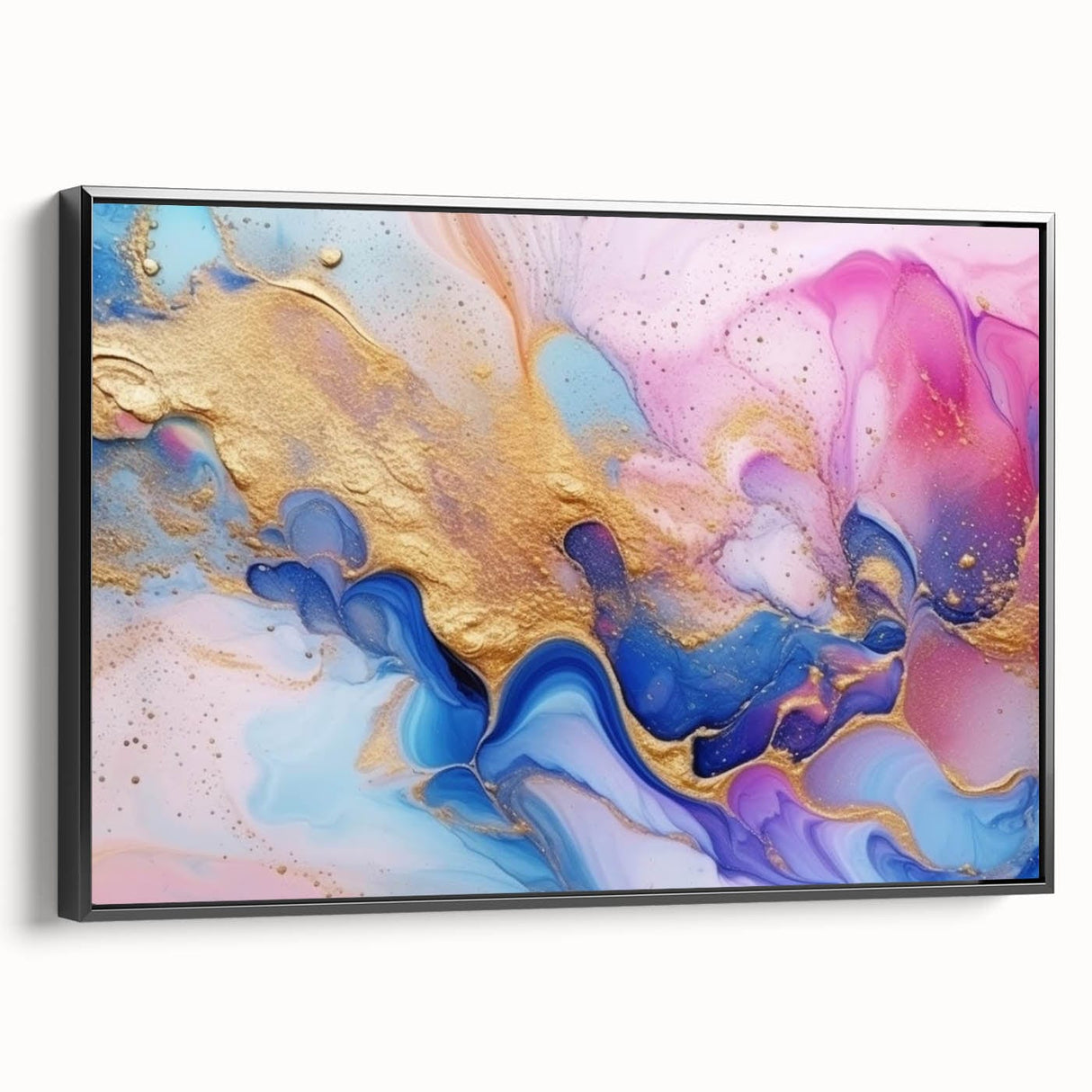 Abstract Fluid Canvas Art – Pink, Blue & Gold Modern Wall Print