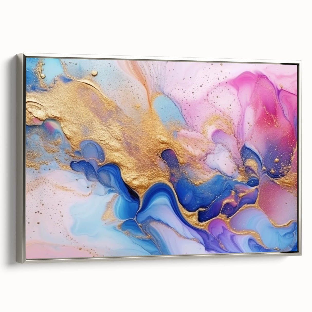 Abstract Fluid Canvas Art – Pink, Blue & Gold Modern Wall Print