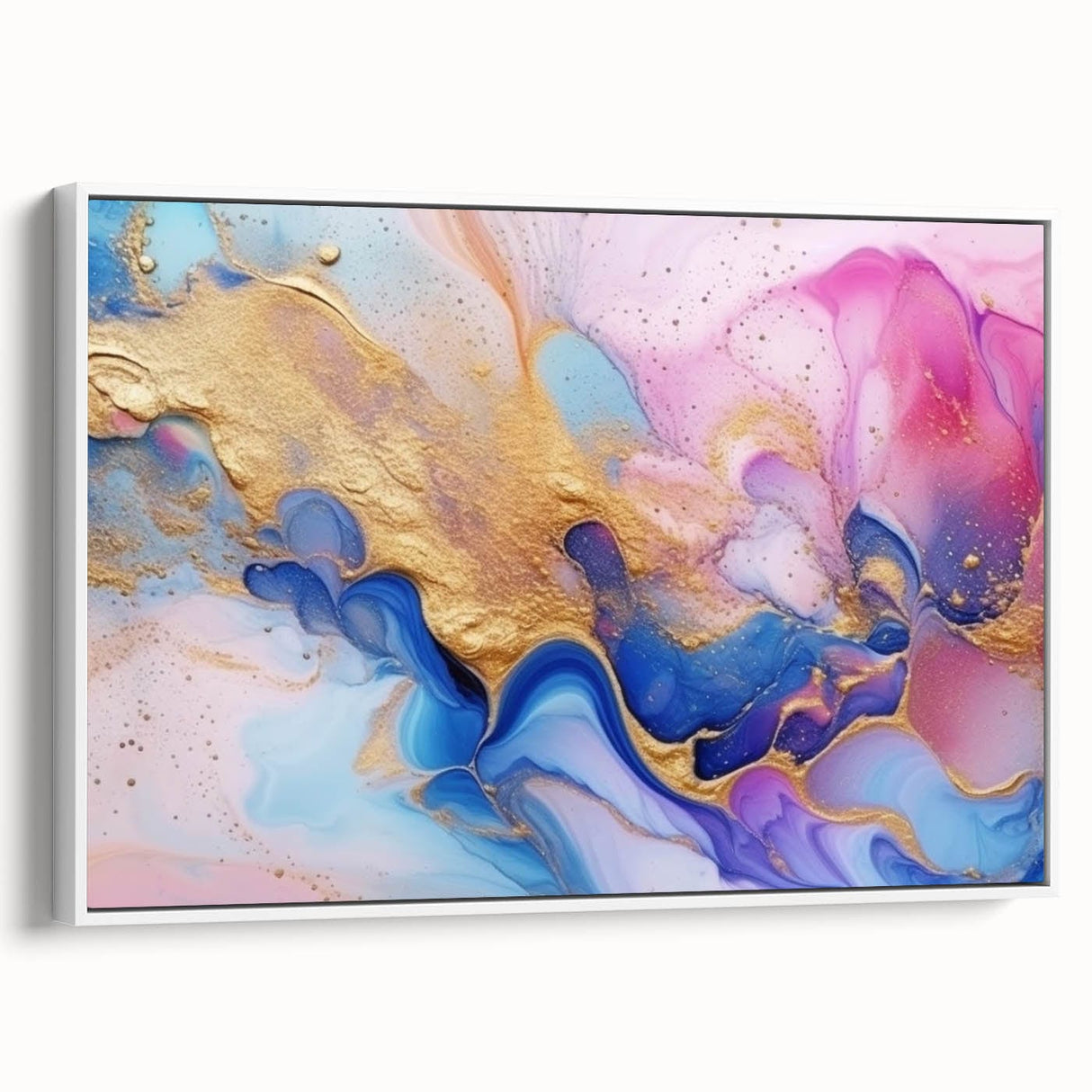 Abstract Fluid Canvas Art – Pink, Blue & Gold Modern Wall Print