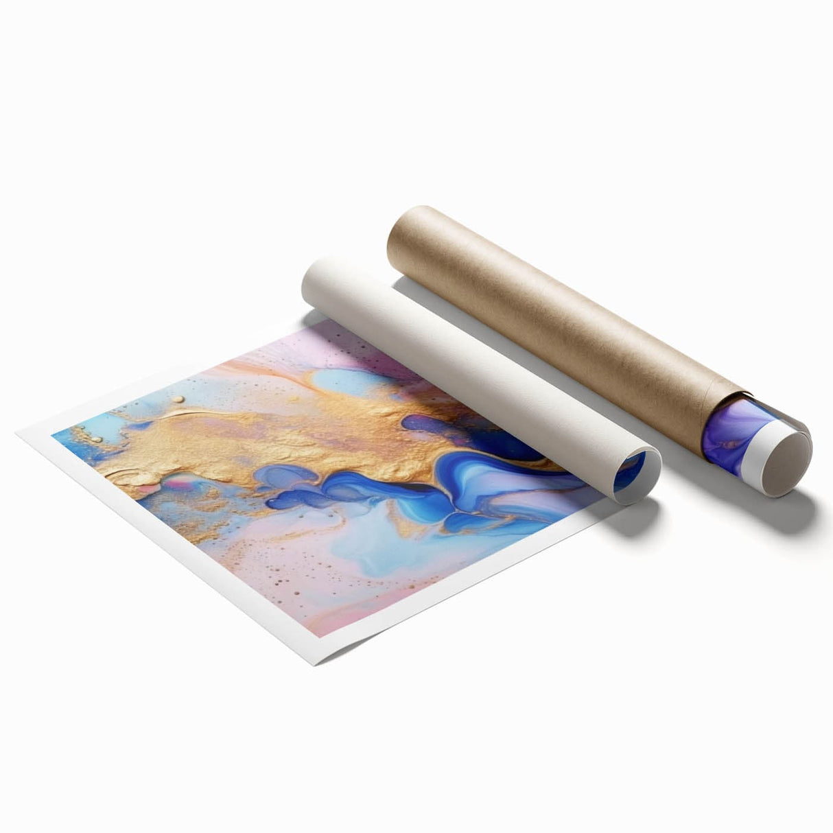 Abstract Fluid Canvas Art – Pink, Blue & Gold Modern Wall Print