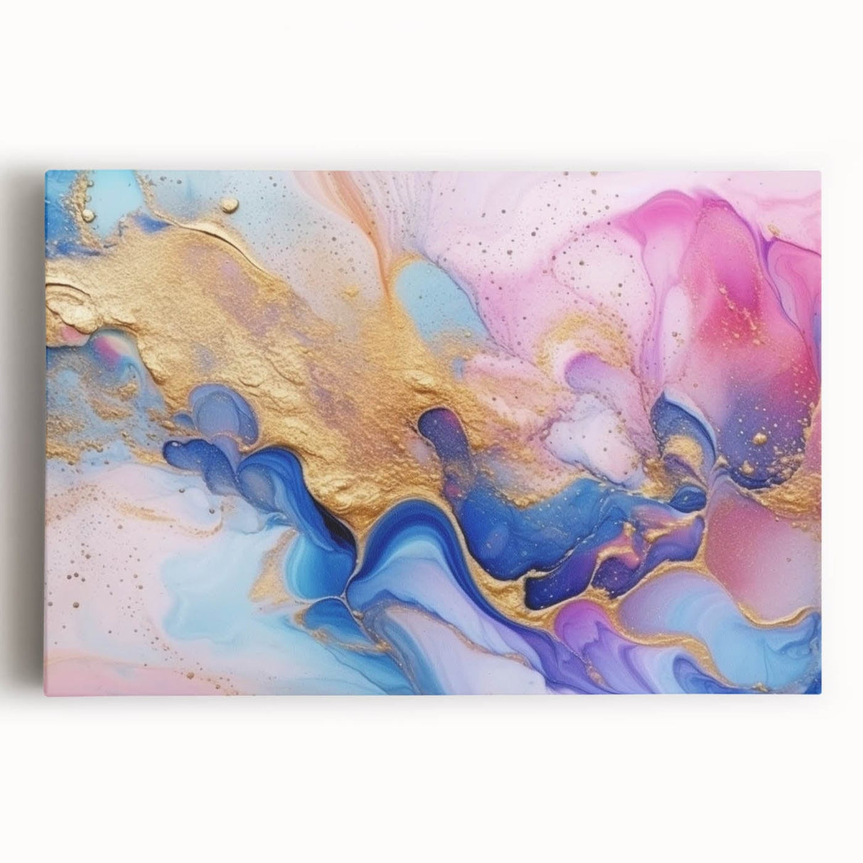 Abstract Fluid Canvas Art – Pink, Blue & Gold Modern Wall Print