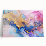Abstract Fluid Canvas Art – Pink, Blue & Gold Modern Wall Print
