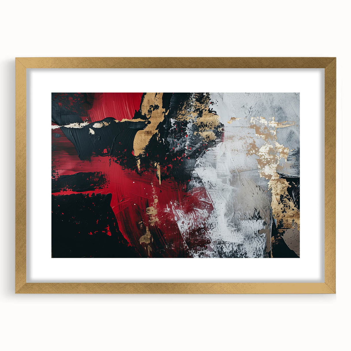 Textured Red and Gold Drama – Bold Abstract Wall Art Print