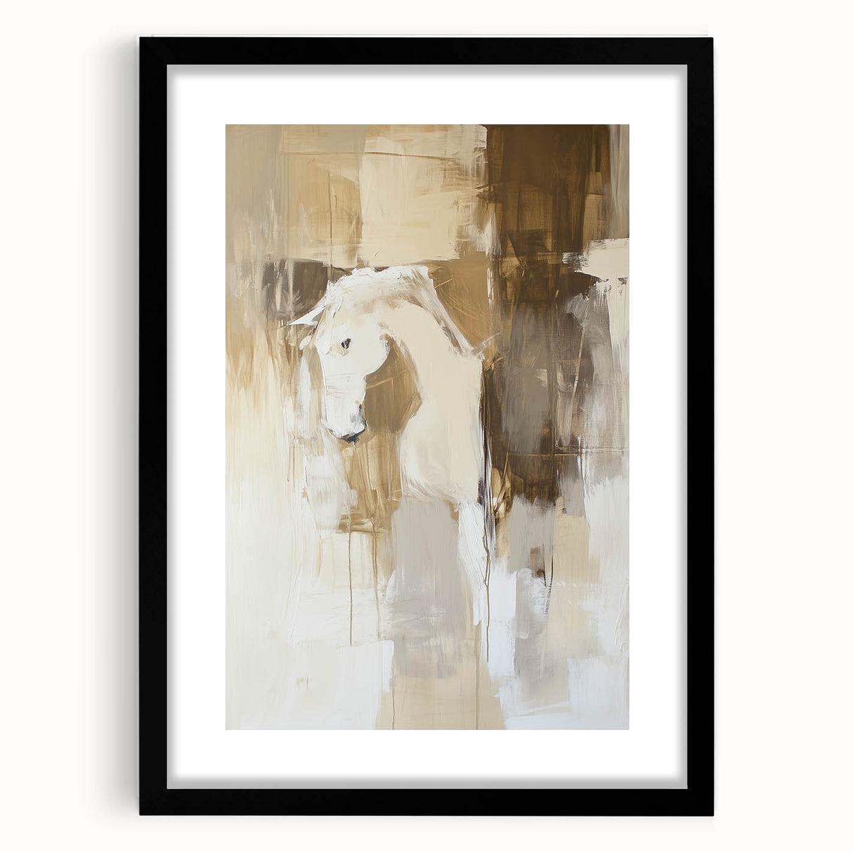 Elegant Abstract Expressionist Horse Art – Neutral Canvas Print