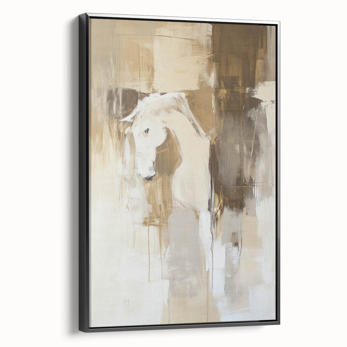 Elegant Abstract Expressionist Horse Art – Neutral Canvas Print