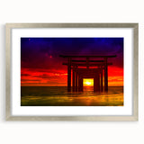 Minimalist Coastal Landscape Art – Sunset Torii Gate Ocean View Print