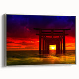 Minimalist Coastal Landscape Art – Sunset Torii Gate Ocean View Print