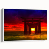 Minimalist Coastal Landscape Art – Sunset Torii Gate Ocean View Print