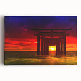 Minimalist Coastal Landscape Art – Sunset Torii Gate Ocean View Print
