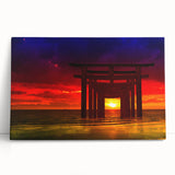 Minimalist Coastal Landscape Art – Sunset Torii Gate Ocean View Print