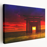Minimalist Coastal Landscape Art – Sunset Torii Gate Ocean View Print
