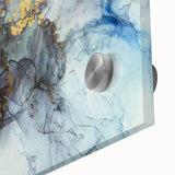 Modern Fluid Abstract Art – Gold & Blue Marble Ink Canvas