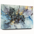 Modern Fluid Abstract Art – Gold & Blue Marble Ink Canvas