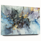 Modern Fluid Abstract Art – Gold & Blue Marble Ink Canvas