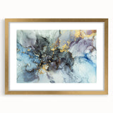 Modern Fluid Abstract Art – Gold & Blue Marble Ink Canvas