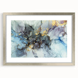 Modern Fluid Abstract Art – Gold & Blue Marble Ink Canvas
