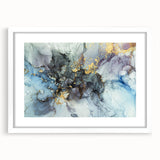 Modern Fluid Abstract Art – Gold & Blue Marble Ink Canvas