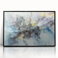 Modern Fluid Abstract Art – Gold & Blue Marble Ink Canvas
