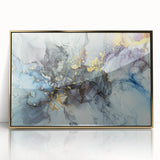 Modern Fluid Abstract Art – Gold & Blue Marble Ink Canvas