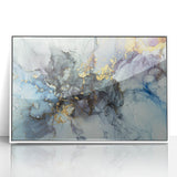 Modern Fluid Abstract Art – Gold & Blue Marble Ink Canvas