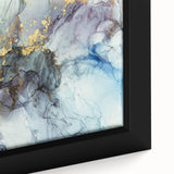 Modern Fluid Abstract Art – Gold & Blue Marble Ink Canvas
