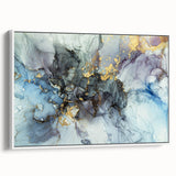 Modern Fluid Abstract Art – Gold & Blue Marble Ink Canvas