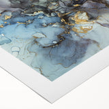 Modern Fluid Abstract Art – Gold & Blue Marble Ink Canvas