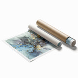 Modern Fluid Abstract Art – Gold & Blue Marble Ink Canvas