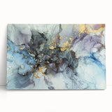 Modern Fluid Abstract Art – Gold & Blue Marble Ink Canvas