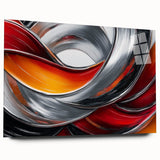 Fiery Abstract Oil Painting – Bold Red, Silver & Orange Wall Art