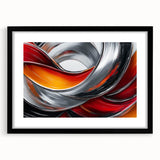 Fiery Abstract Oil Painting – Bold Red, Silver & Orange Wall Art