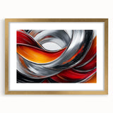 Fiery Abstract Oil Painting – Bold Red, Silver & Orange Wall Art