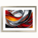 Fiery Abstract Oil Painting – Bold Red, Silver & Orange Wall Art