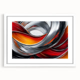 Fiery Abstract Oil Painting – Bold Red, Silver & Orange Wall Art