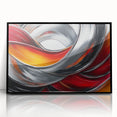 Fiery Abstract Oil Painting – Bold Red, Silver & Orange Wall Art