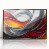 Fiery Abstract Oil Painting – Bold Red, Silver & Orange Wall Art