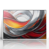 Fiery Abstract Oil Painting – Bold Red, Silver & Orange Wall Art