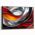 Fiery Abstract Oil Painting – Bold Red, Silver & Orange Wall Art