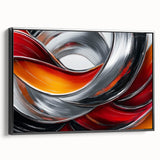 Fiery Abstract Oil Painting – Bold Red, Silver & Orange Wall Art