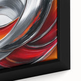 Fiery Abstract Oil Painting – Bold Red, Silver & Orange Wall Art