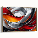 Fiery Abstract Oil Painting – Bold Red, Silver & Orange Wall Art