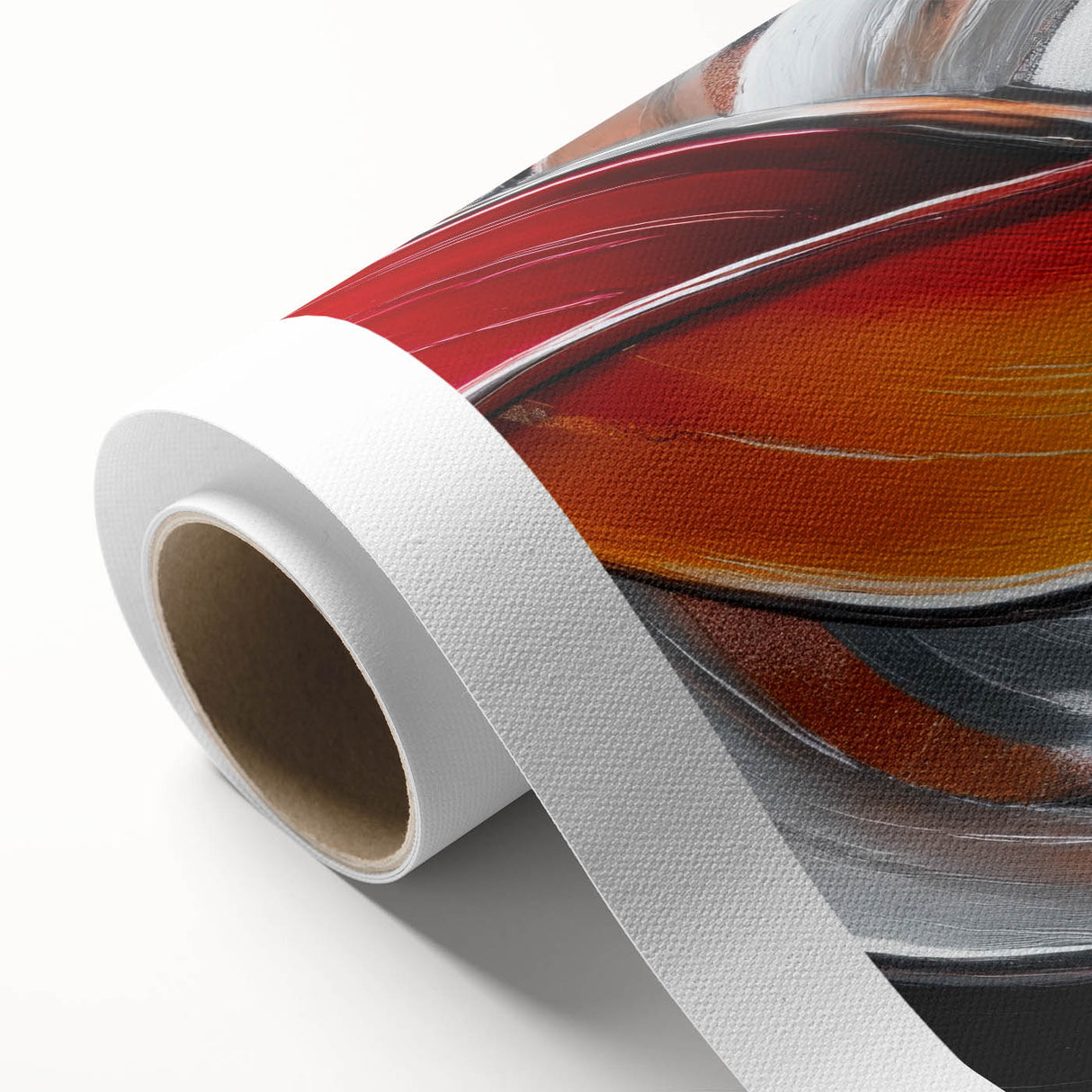 Fiery Abstract Oil Painting – Bold Red, Silver & Orange Wall Art