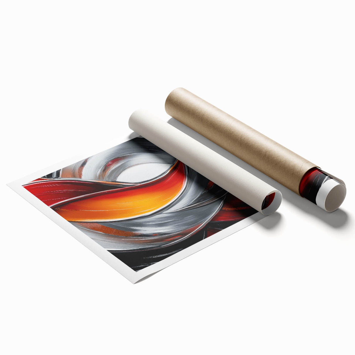 Fiery Abstract Oil Painting – Bold Red, Silver & Orange Wall Art