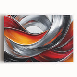 Fiery Abstract Oil Painting – Bold Red, Silver & Orange Wall Art
