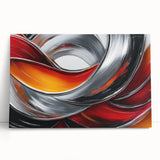 Fiery Abstract Oil Painting – Bold Red, Silver & Orange Wall Art
